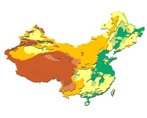 China relief physical hypsometric map illustration layers with shadows
