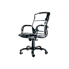 Black and white sketch of a chair with transparent background