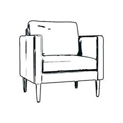 Black and white sketch of a chair with transparent background