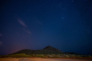 Lady's hill in the night with starry sky, Ascension island.