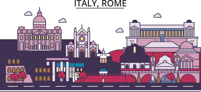 Italy, Rome tourism landmarks, vector city travel illustration