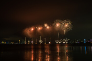 Beautiful fireworks celebrate at sea