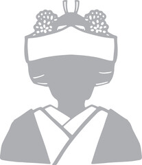 つのかくしをつけた花嫁シルエット着物和装のアイコンイラスト　グレー