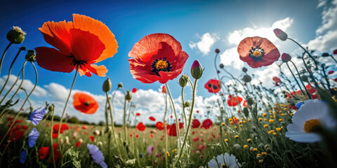 Obraz premium a spring meadow with colorful wildflowers, generative ai