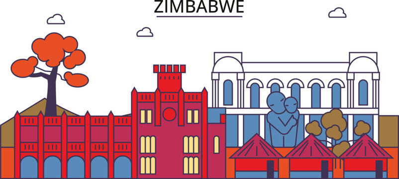 Zimbabwe tourism landmarks, vector city travel illustration