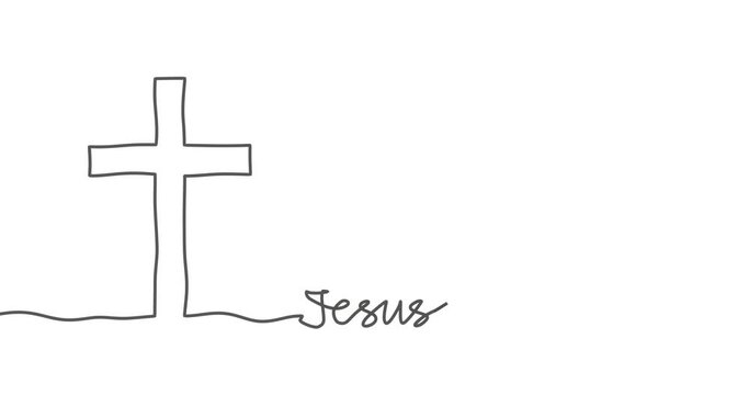 Cross and Jesus is my savior text in thin lines style