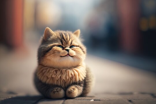 Adorable cute little smiling cat doll character. Generative AI