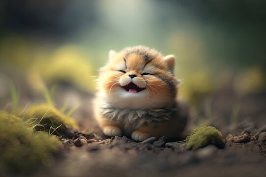 Adorable cute little smiling cat doll character. Generative AI