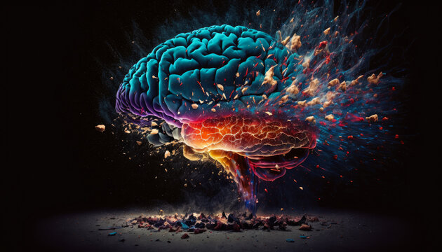 a human brain exploding with knowledge and creativity, generative ai