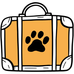 Pet hotel, suitcase with paw, linear doodle icon