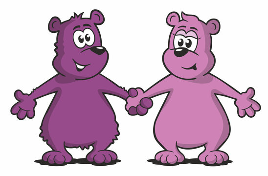 Cartoon Bär und Bärin in den Farben von Brombeere und Himbeere