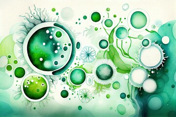 Watercolor Illustration of microorganisms. Generative AI