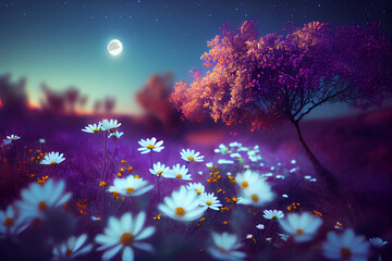Fototapeta na wymiar Beautiful blurred spring background at night