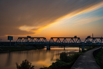 Fototapeta premium High-speed railway bridge at dusk.