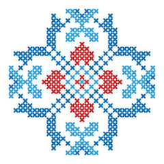 Floral pattern folk art scheme for cross-stitch and knitting