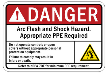 Arc flash hazard sign and labels do not operate controls or open covers without appropriate personal protection equipment