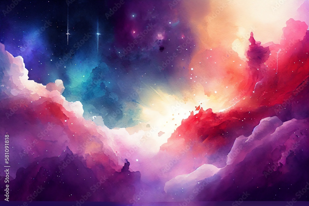 Canvas Prints watercolor illustration of a panorama colorful background with nebula galaxy space illustration. gen