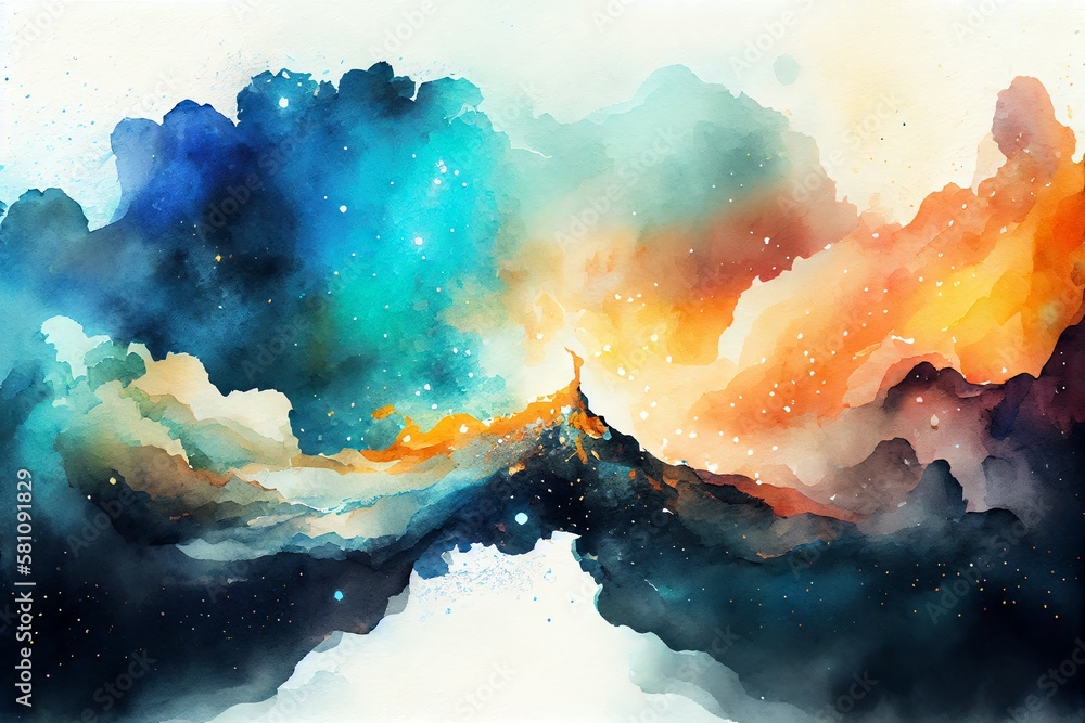 Wall mural watercolor illustration of a panorama colorful background with nebula galaxy space illustration. gen