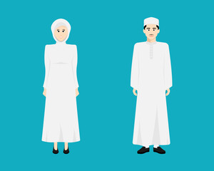 Obraz premium Cartoon muslim man and woman on isolated background, Vector illustration.