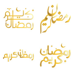 Vector Golden Ramadan Kareem Greeting Card with Arabic Calligraphy Design for Muslim Celebrations.
