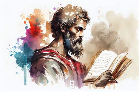 Watercolor Illustration of a Saint Paul Apostle With Book Portrait. Color Illustration. Generative AI