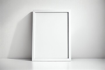 Watercolor Illustration of a White Blank Photoframe On White Wall With Copy Space. Generative AI