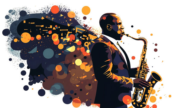 Jazz saxophone player illustration for jazz poster generated by AI.
