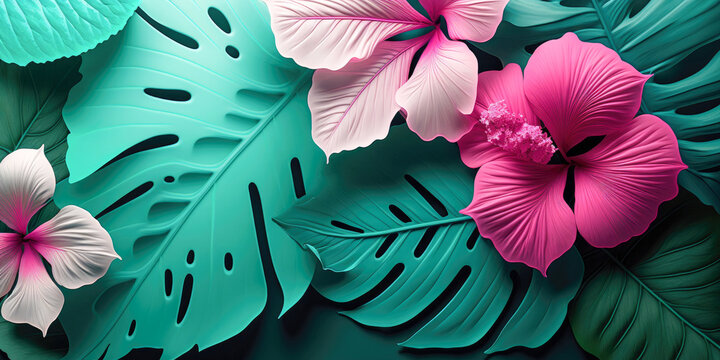 Abstract background with hibiscus flowers - Generative AI
