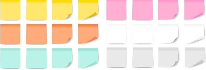 Set of realistic colorful sticks. Isolated note collection with shadows. Collection of notes with shadow. PNG image