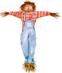watercolor scarecrow - obrazy, fototapety, plakaty