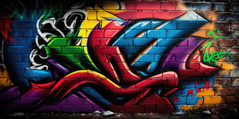 Colorful graffiti on a brick wall - Generative AI