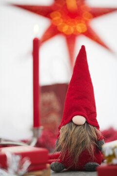 Close-up of traditional Christmas gnome figurine