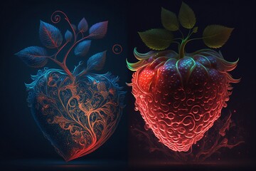 Super detailed strawberry in the shape of a heart. Created with Generative AI illustration.