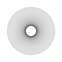 Concentric ornament texture. Harmonic symmetric wireframe element. Spirograph template. Round guilloche shape isolated on white background - obrazy, fototapety, plakaty