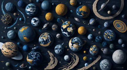 A paper collage of the planets, each one carefully arranged to form a celestial map of the World Day of Astrology.