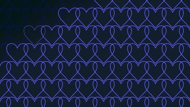 Purple neon hearts pattern on black gradient, motion abstract futuristic, cyber, club and music style background