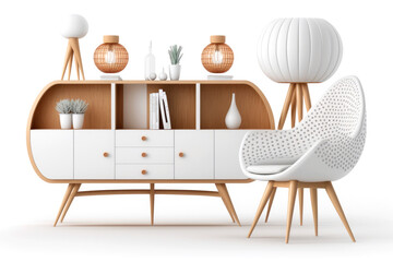  Living room modern design furniture elements on white background.
