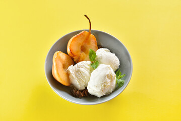Ice cream with poached pears