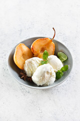 Ice cream with poached pears