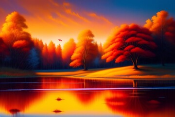"Autumn Serenity: A Vibrant and Tranquil Scene of Fallen Leaves and Tenacious Trees" generated With AI