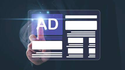 Online programmatic advertising in feed on computer screen. Optimize advertisement target optimize...