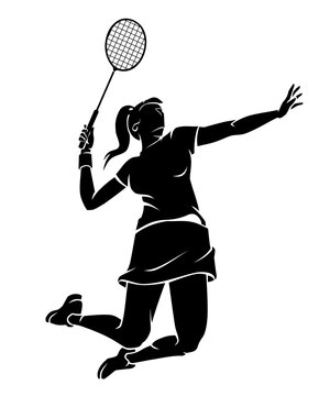Female Badminton Jump Smash, Active Sport Silhouette