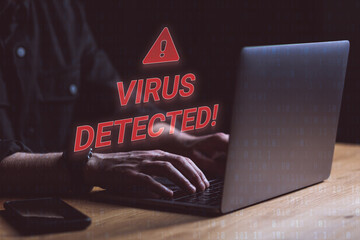 Virus detected screen on PC. Virus malware warning concept
