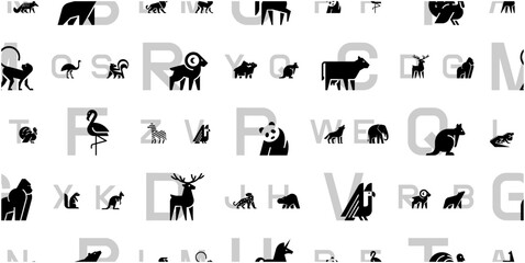 Pattern Alphabet with Animals. Poster for the children's room. A to Z with cartoon animals. Vector illustration