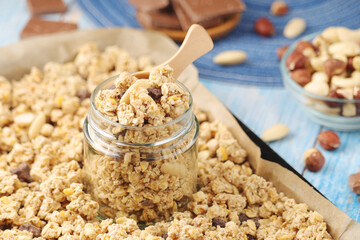 Homemade granola with nuts and chocolate