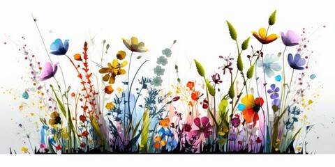 Illustration of bright spring flowers on a white background. Generative AI