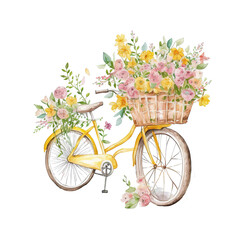 Spring Blooms on Wheels: Bicycle Flower Baskets AI Generated