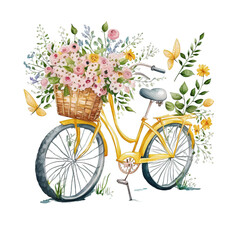 Fototapeta na wymiar bicycle with basket of flowers Two-Wheeled Garden: Bicycling with Spring Flowers AI Generated