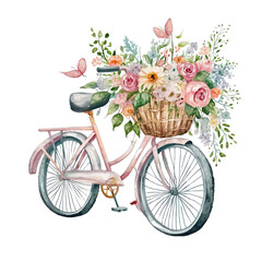 Fototapeta na wymiar Pedal into Spring: Colorful Flowers in Bicycle Baskets AI Generated