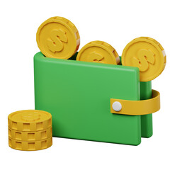 coins in a wallet 3d icon
